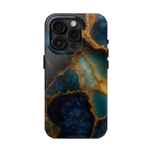 Blue Gold Agate Tough Phone Case Marble Stone Design - iPhone 15 Pro - Shamo's