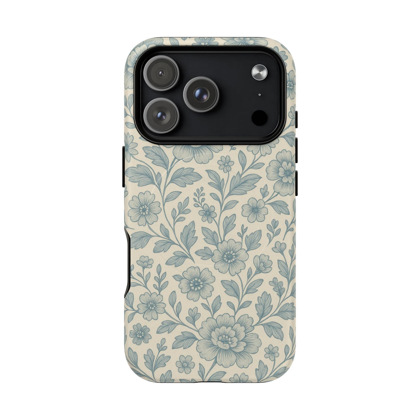 Vintage Blue Floral Tough Case for iPhone - Compatible with MagSafe