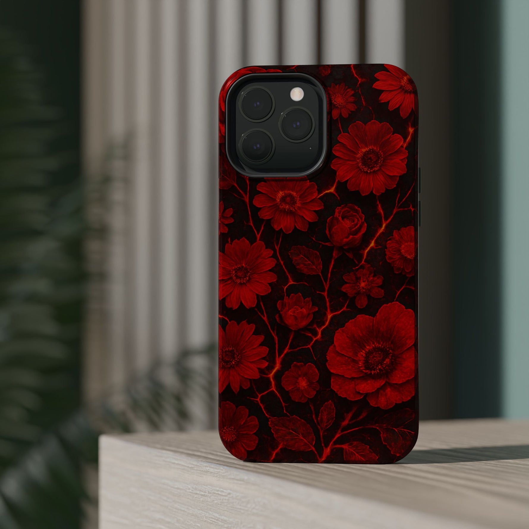 Melted Lava Dark Red Floral iPhone Case — MagSafe Compatible  Shamo's