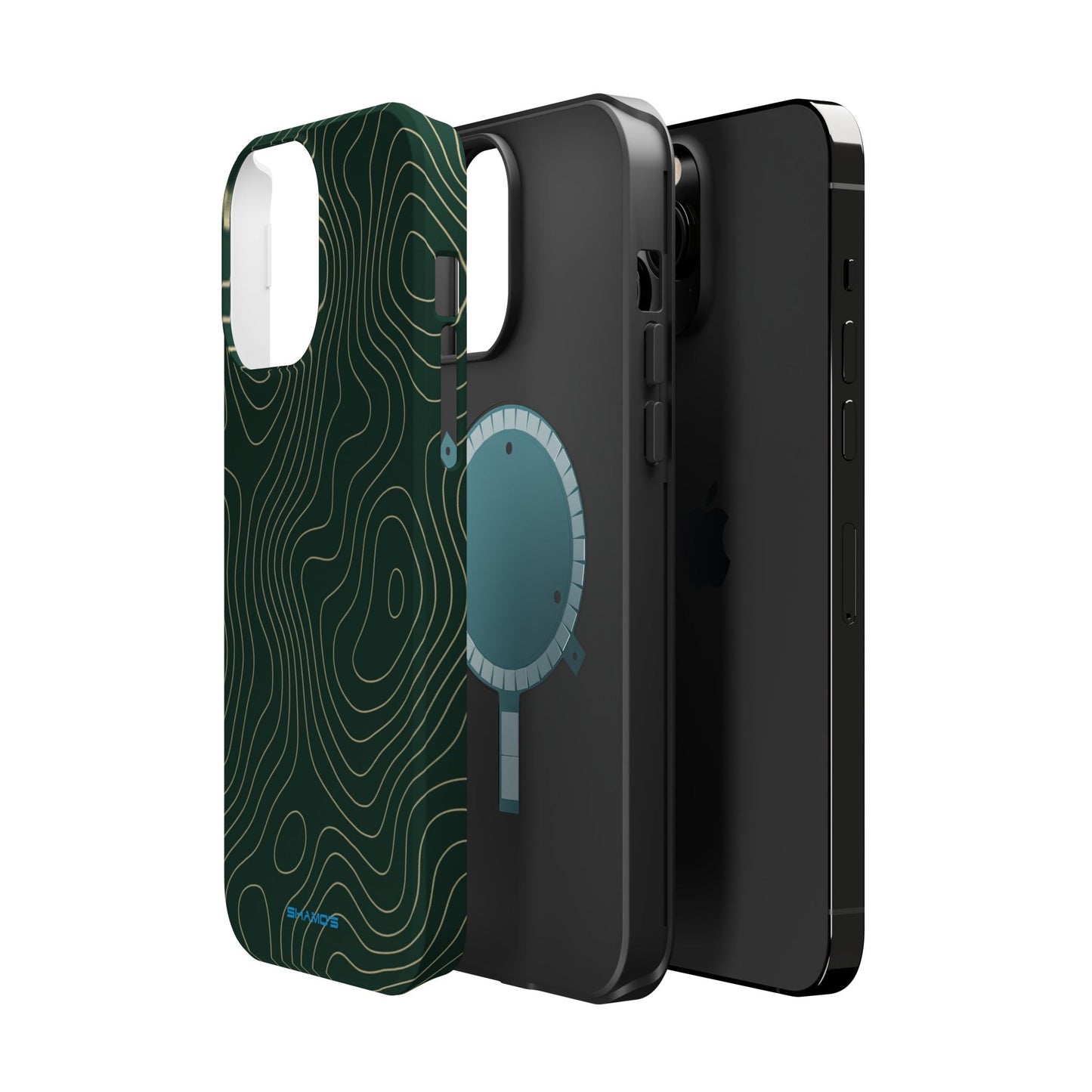Topographic Green Magnetic Impact-Resistant iPhone Case | MagSafe compatible  Shamo's