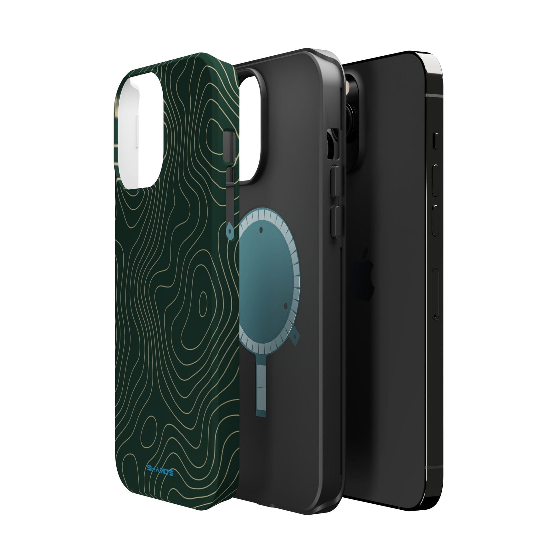 Topographic Green Magnetic Impact-Resistant iPhone Case | MagSafe compatible  Shamo's