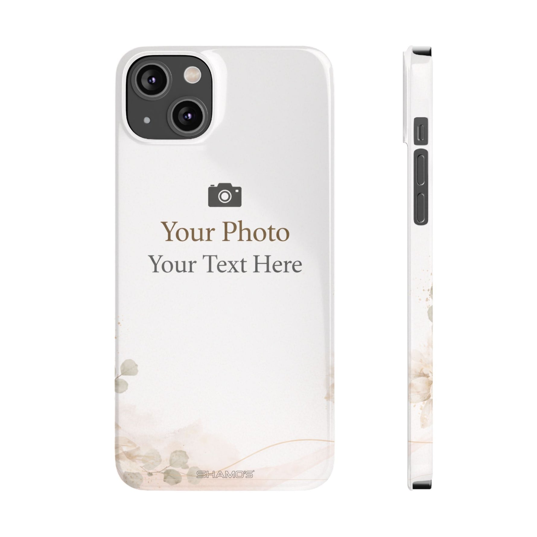 Personalized Slim Phone Case, Custom Photo & Text Minimal Floral Design - iPhone 14 Plus - Shamo's