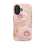 Floral Pink Rose MagSafe iPhone Case, Gold Leaf Magnetic Impact-Resistant