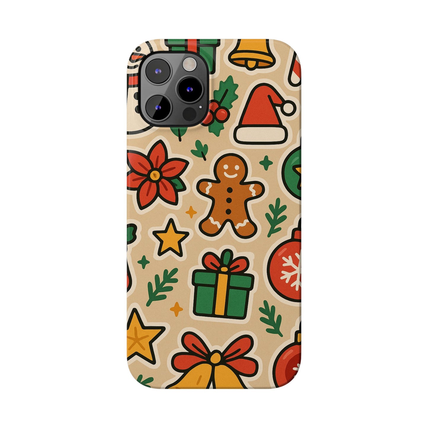 Holiday Pattern Slim iPhone Case — Gingerbread, Santa Hat & Gifts Holiday Design