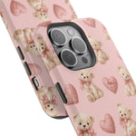Pink Teddy Hearts Love iPhone Case, Impact-Resistant MagSafe Compatible