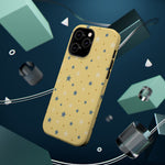 Prairie Stars – Yellow and Blue Star MagSafe Phone Case, glossy square triple-camera Pro model, rear view with magnetic accessories