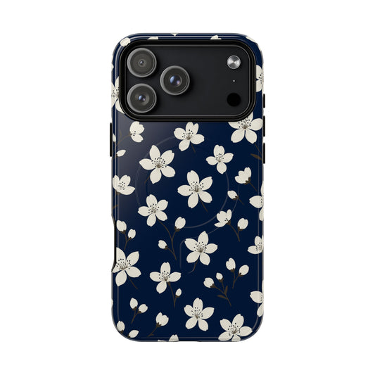 Navy Blossom Floral iPhone Case | MagSafe