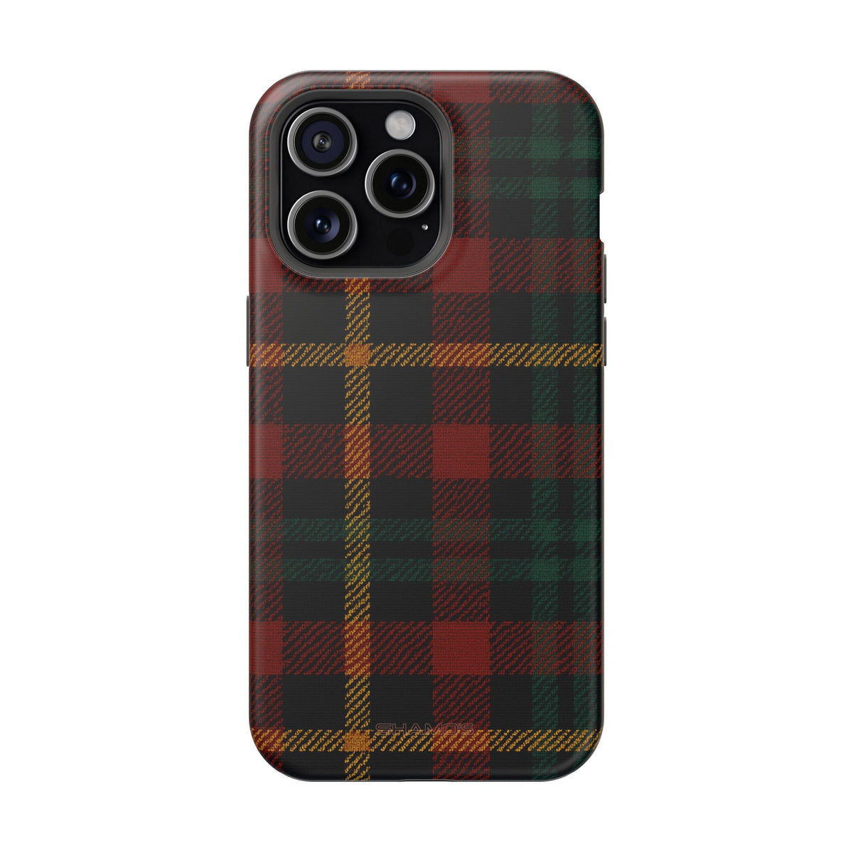 Funda para iPhone resistente a impactos con diseño de cuadros escoceses rojos y verdes con MagSafe