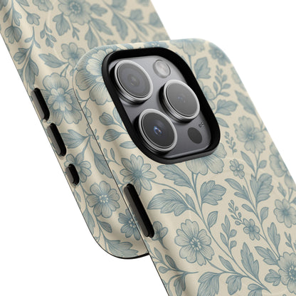 Vintage Blue Floral Tough Case for iPhone - Compatible with MagSafe
