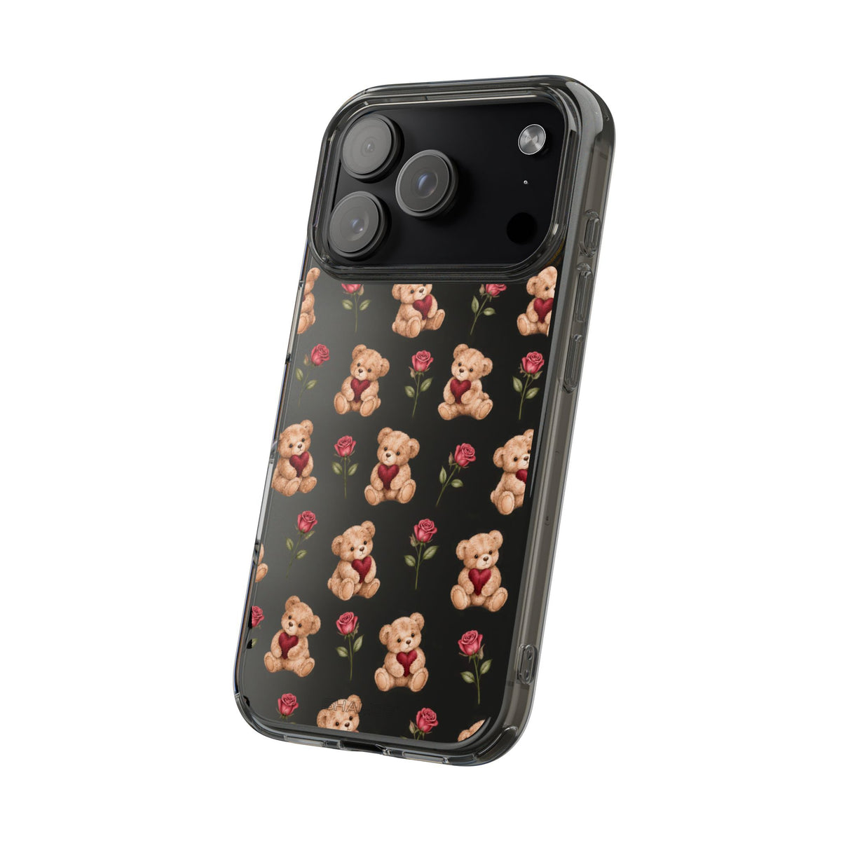 Romantic Teddy Bear Impact-Resistant Phone Case with Heart Design