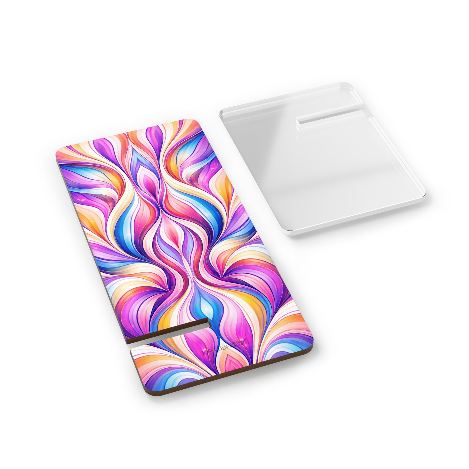 Colorful Swirl Phone Stand — Foldable Mobile Display Dock for Smartphones