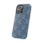 Lasso Hearts – Blue Western Heart MagSafe Phone Case, glossy square triple-camera Pro model, angled rear view