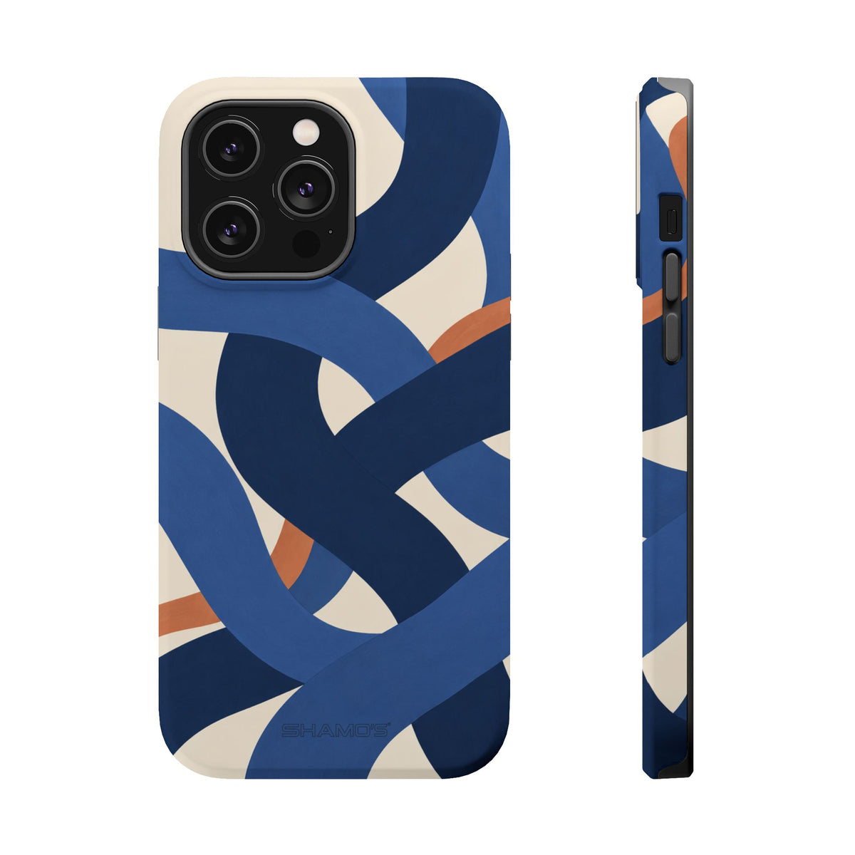 Indigo Loom MagSafe Phone Case – Blue & Ivory Abstract Woven Pattern