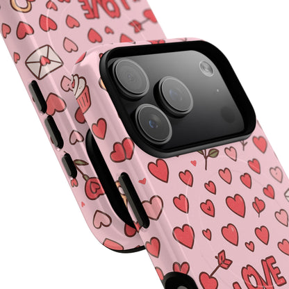 Pink Love Hearts Pattern Tough iPhone Case (MagSafe compatible)