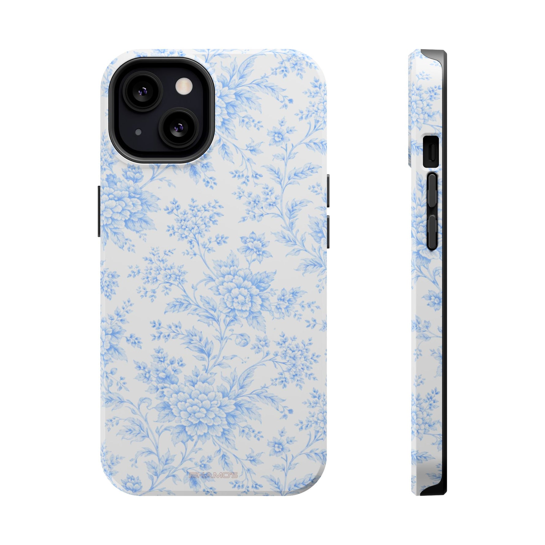 Preppy Look Blue Floral Impact-Resistant Phone Case and MagSafe Compatible