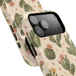 Cactus Bloom – Sage Green Floral Cactus MagSafe Phone Case, glossy wide-camera Pro Max model, camera and side-button close-up