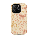 Festive Bow Charm iPhone Case — Pink & Gold Ribbon Hearts with MagSafe - Shamo's