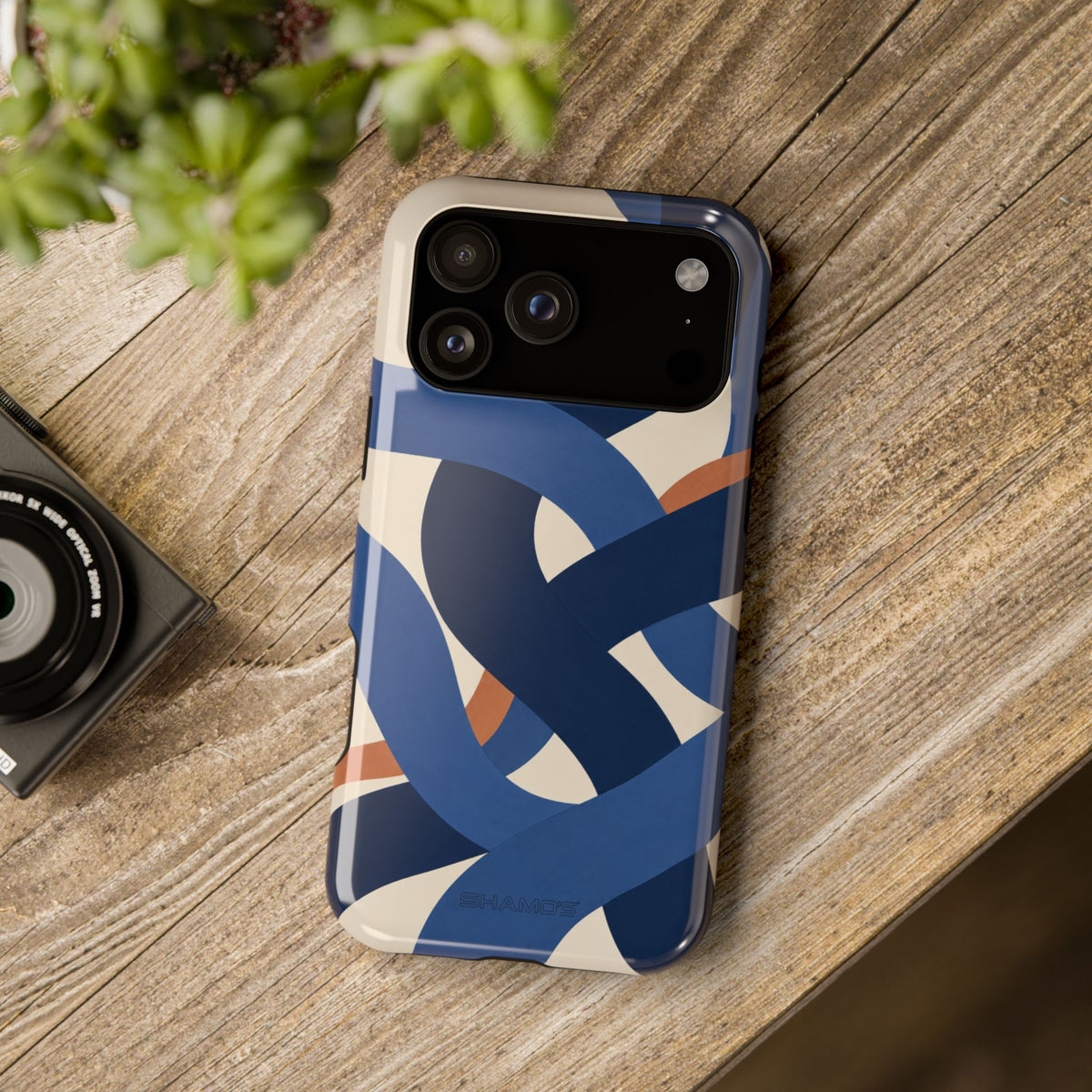 Indigo Loom MagSafe Phone Case – Blue & Ivory Abstract Woven Pattern
