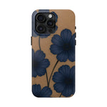 Navy Floral Tough Phone Case — Durable Protective Case with Blue Flowers on Kraft Background