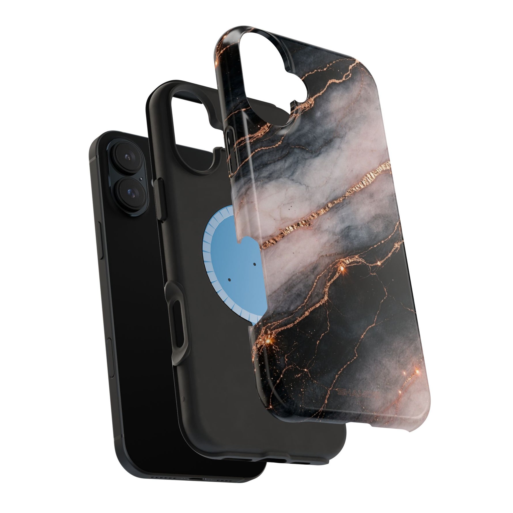 Marbled Black & Rose Gold Magnetic MagSafe Compatible Phone Case — Impact-Resistant