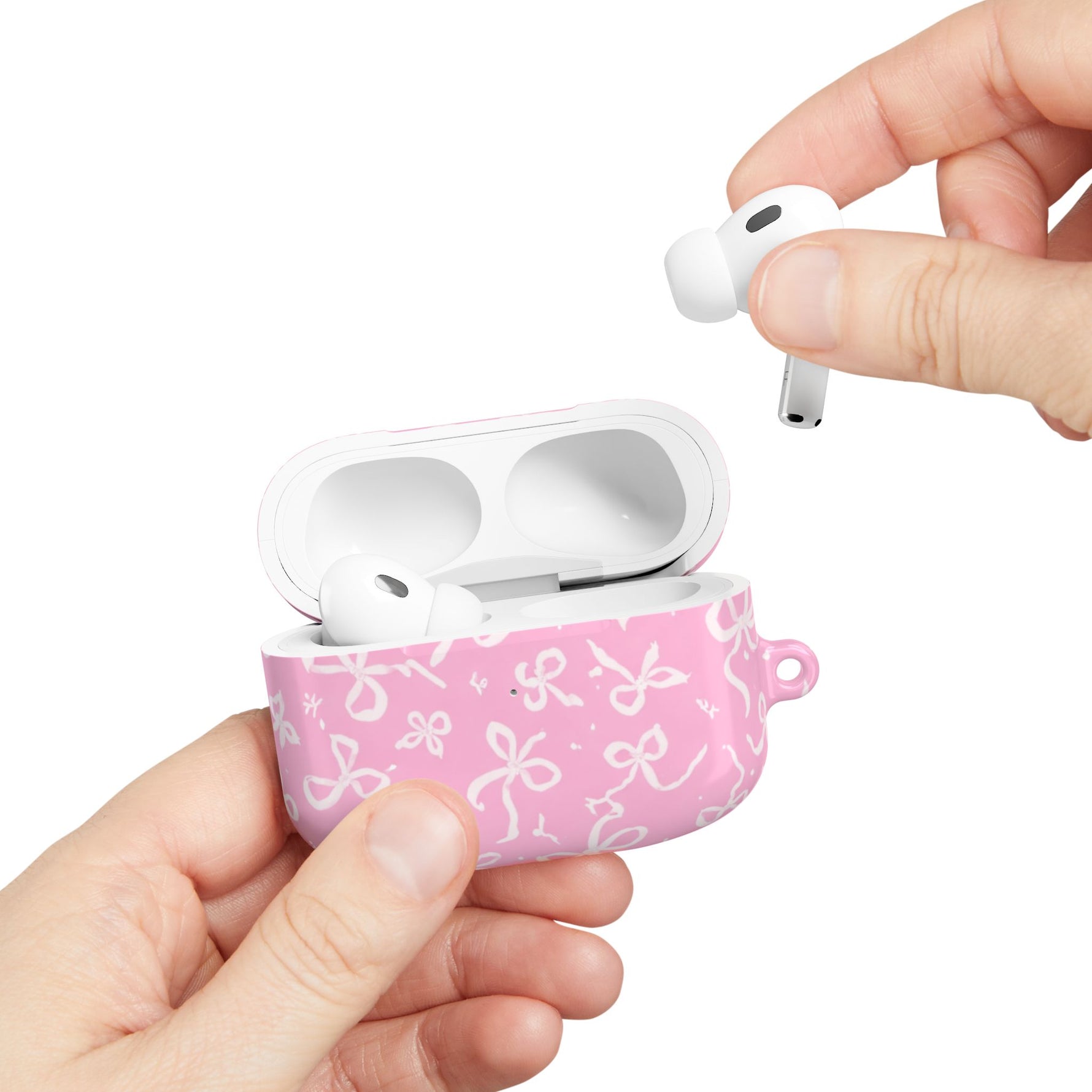Pink Bow Pattern AirPod Case — Cute Floral Bow Protective Case