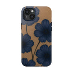 Navy Floral Tough Phone Case — Durable Protective Case with Blue Flowers on Kraft Background