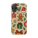 Holiday Pattern Slim iPhone Case — Gingerbread, Santa Hat & Gifts Holiday Design  Shamo's iPhone 16