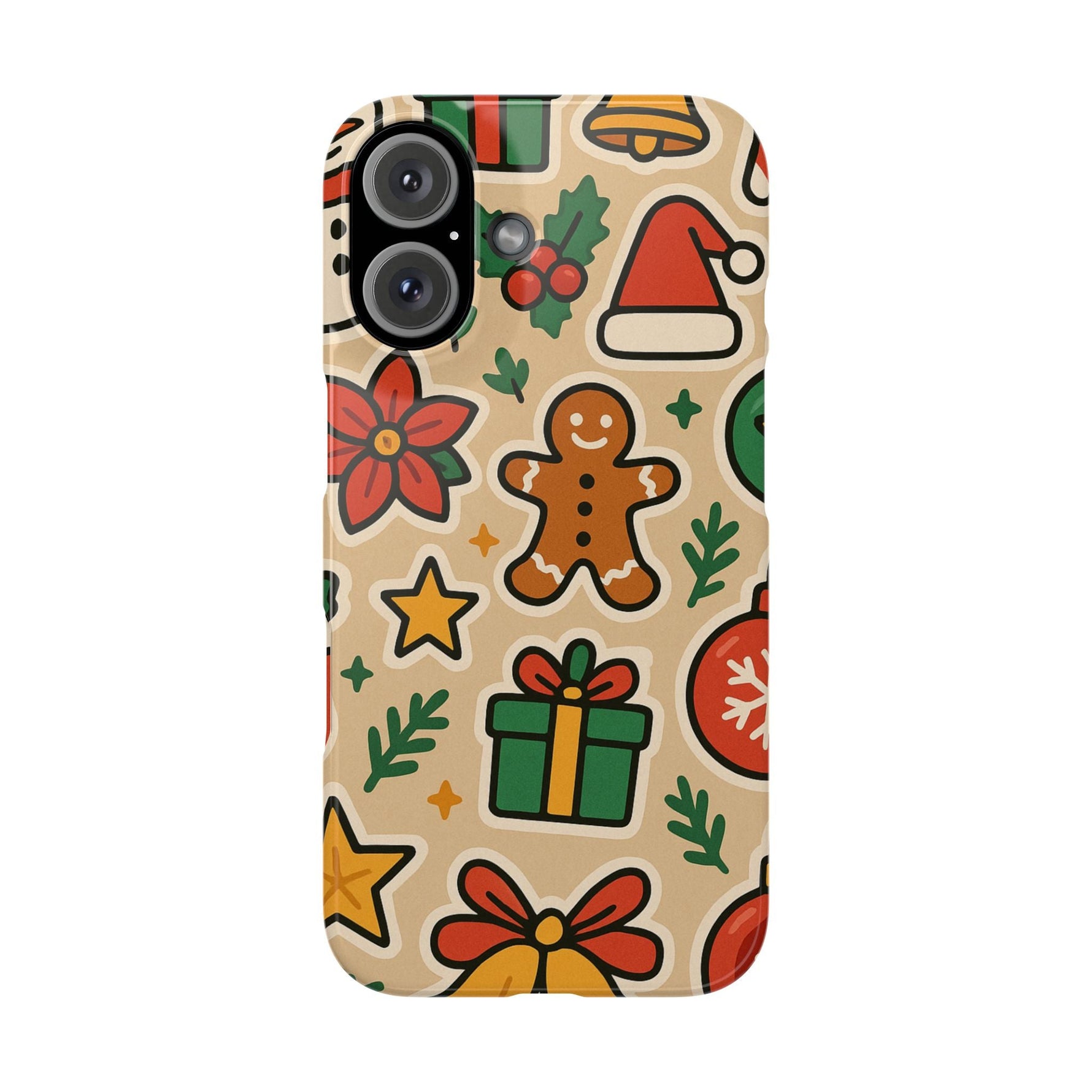 Holiday Pattern Slim iPhone Case — Gingerbread, Santa Hat & Gifts Holiday Design  Shamo's iPhone 16