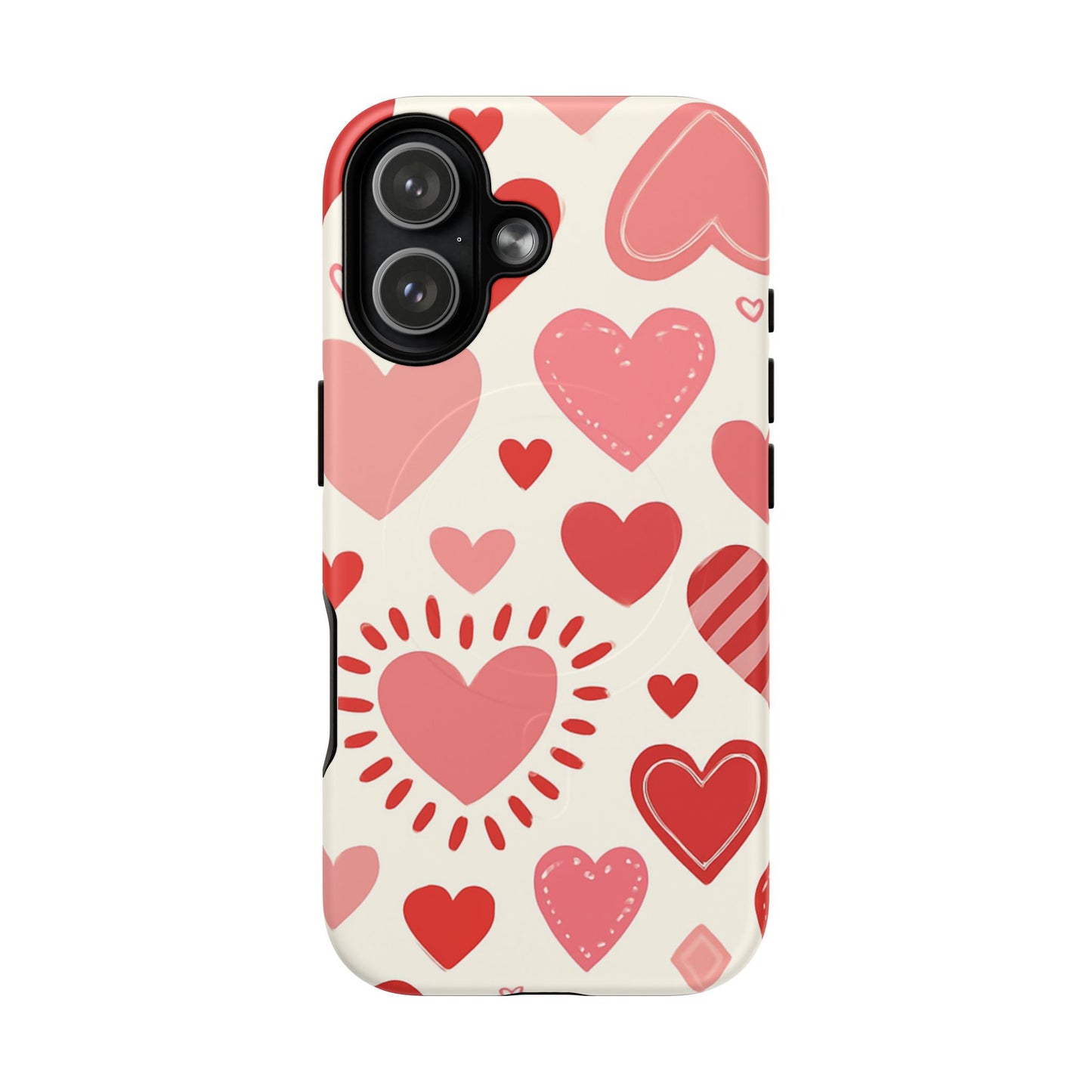 Heart Pattern Tough iPhone Case — Cute Red & Pink Hearts Protective Cover (MagSafe compatible)