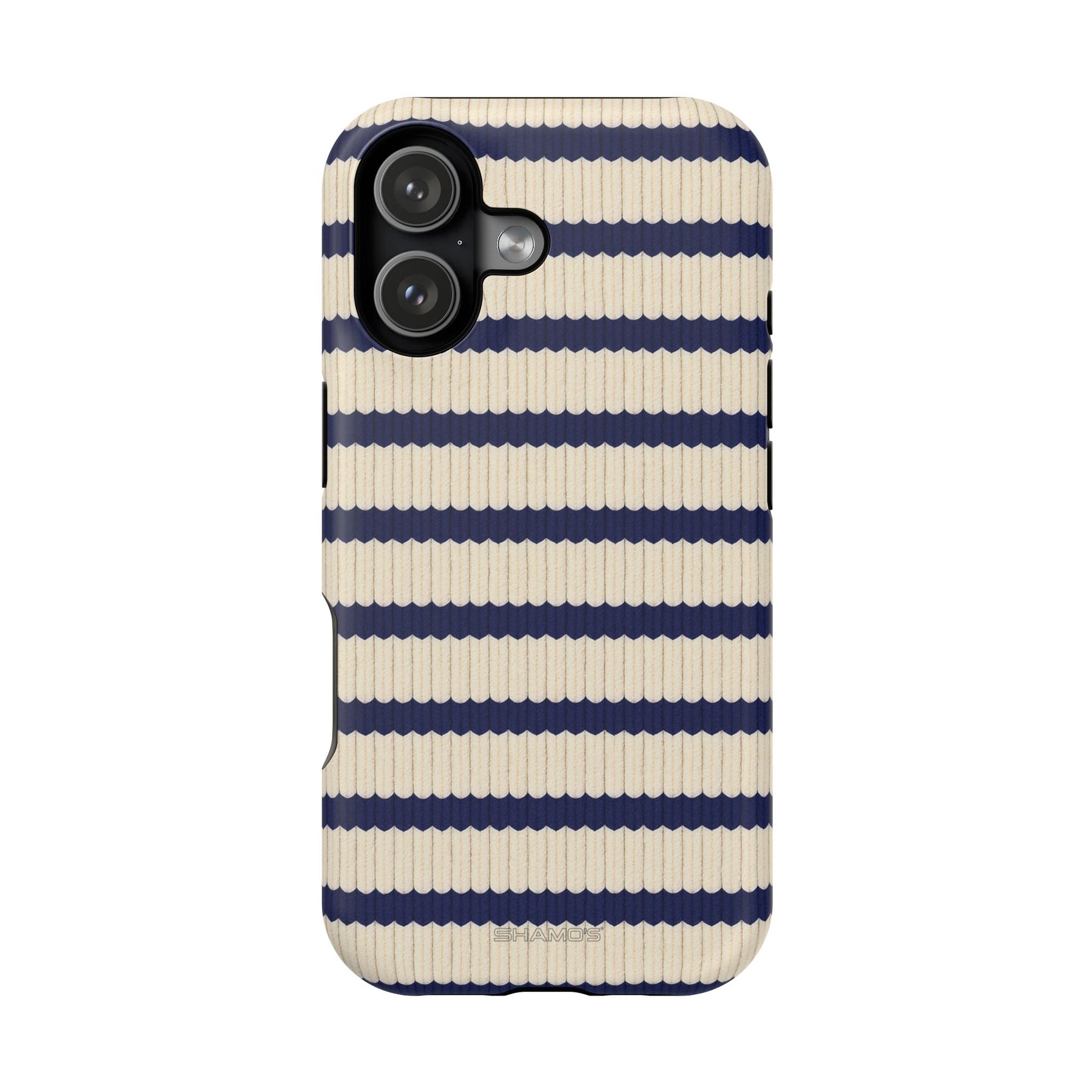 Navy & Cream Ribbed Holiday Sweater Design iPhone Case with MagSafe compatibility
