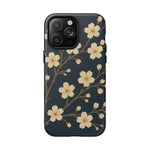 Navy Cherry Blossom Floral iPhone Case - Compatible with MagSafe - Shamo's