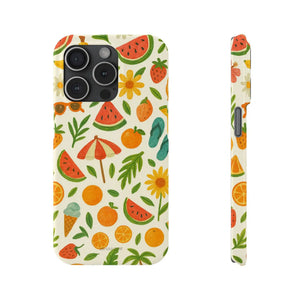 Summer Fruit Slim Phone Case — Tropical Lemon & Strawberry Design - iPhone 15 Pro - Shamo's
