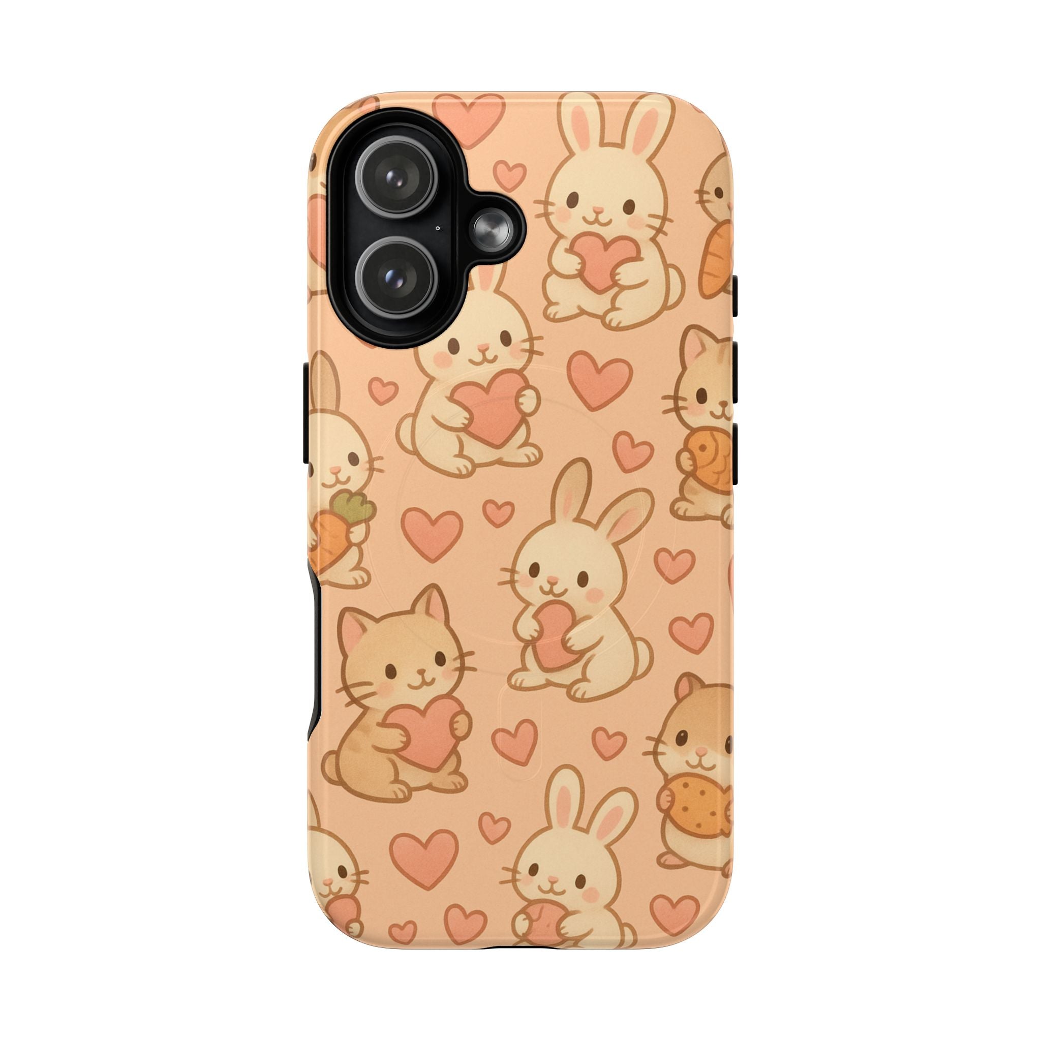 Cozy Critter Friends iPhone Case — Cute Bunny & Kitten Heart Pattern with MagSafe - Shamo's