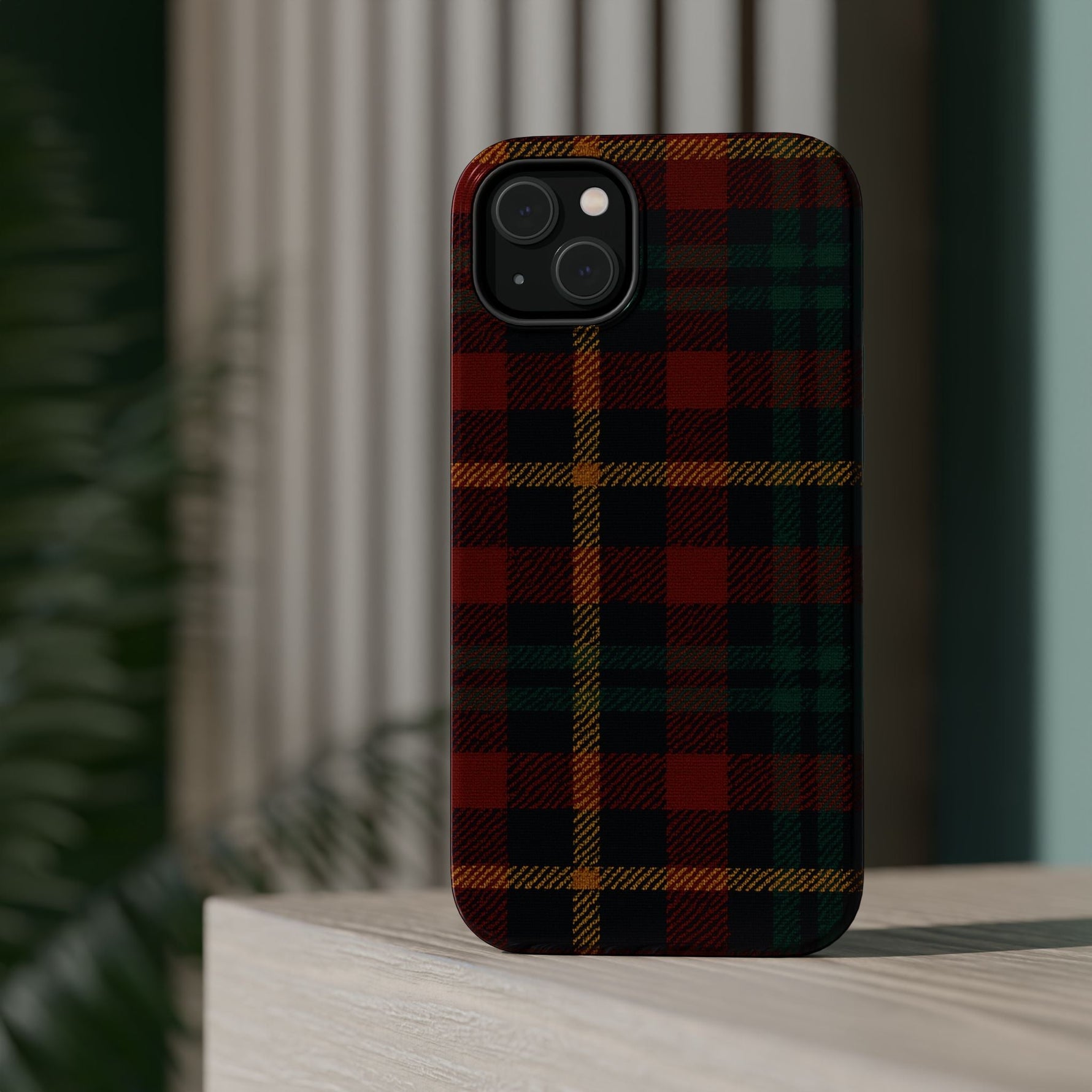 Plaid Impact-Resistant iPhone Case — Red Green Tartan Holiday Theme with MagSafe  Shamo's