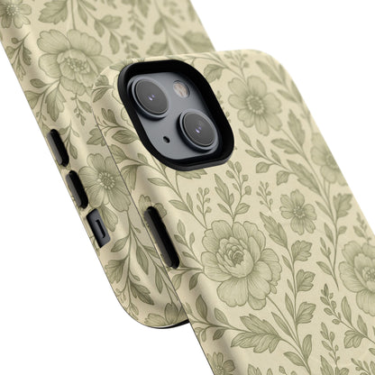 Sage Pattern Vintage Floral iPhone Case | Compatible with MagSafe