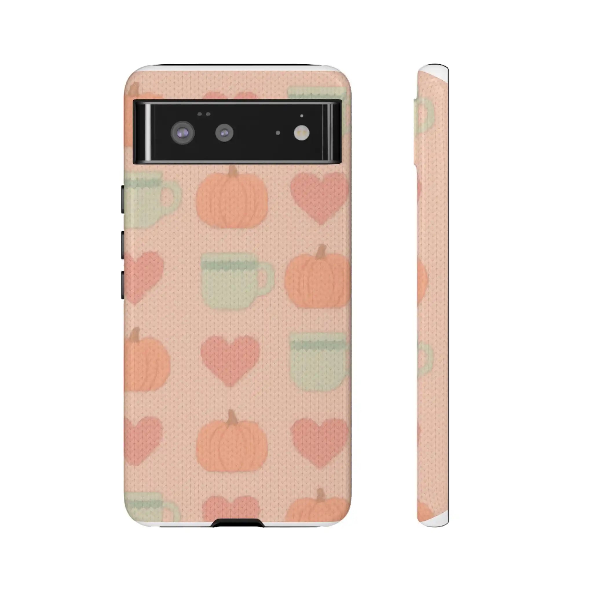 Autumn Cozy iPhone Case – Pumpkin, Heart & Coffee Cup Pattern - Shamo's