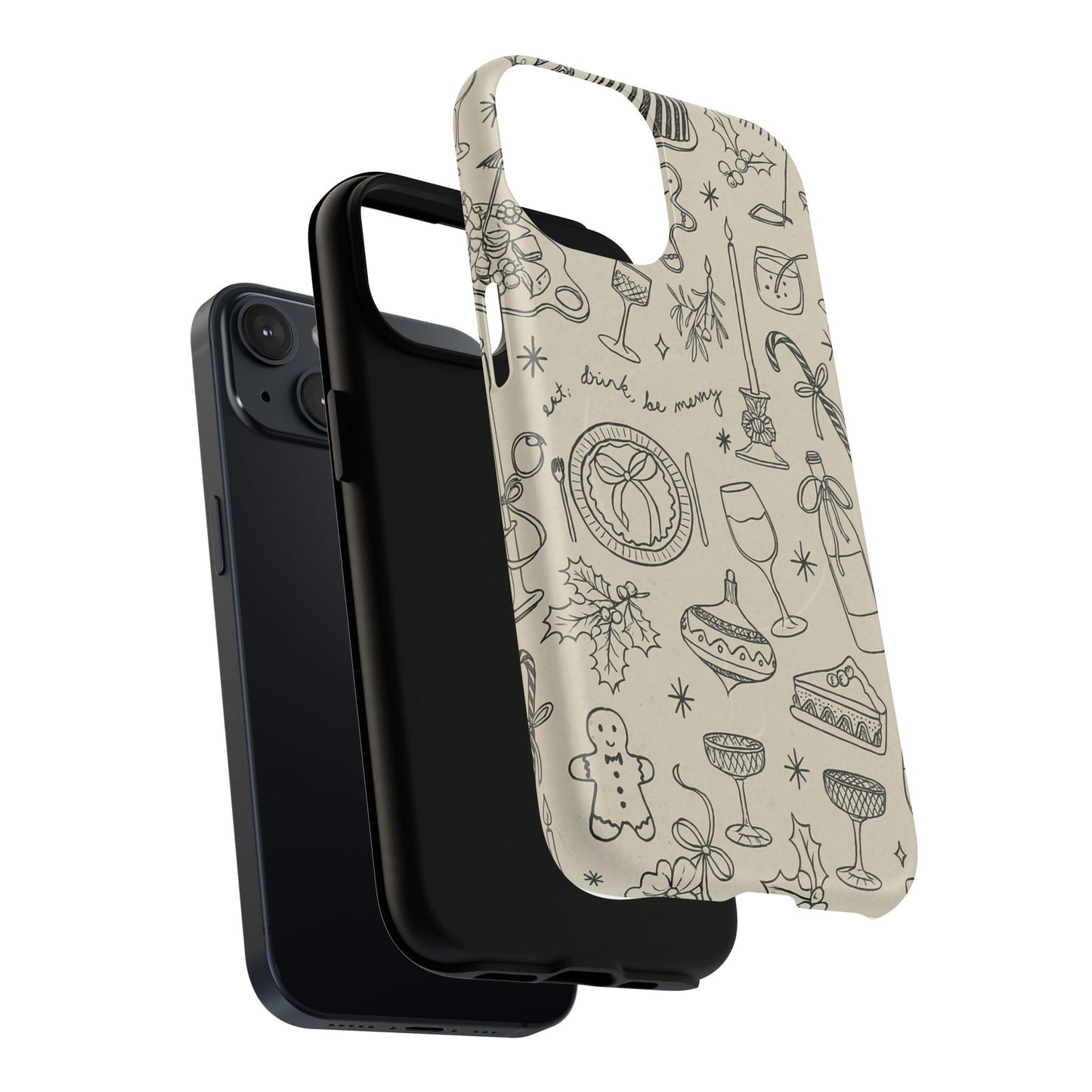 Festive Doodle iPhone Case (’drink, be merry’ Holiday Design) | compatible with MagSafe