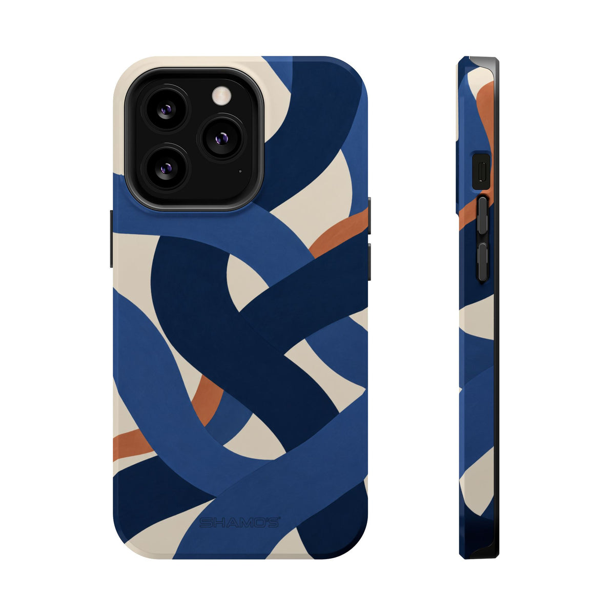 Indigo Loom MagSafe Phone Case – Blue & Ivory Abstract Woven Pattern