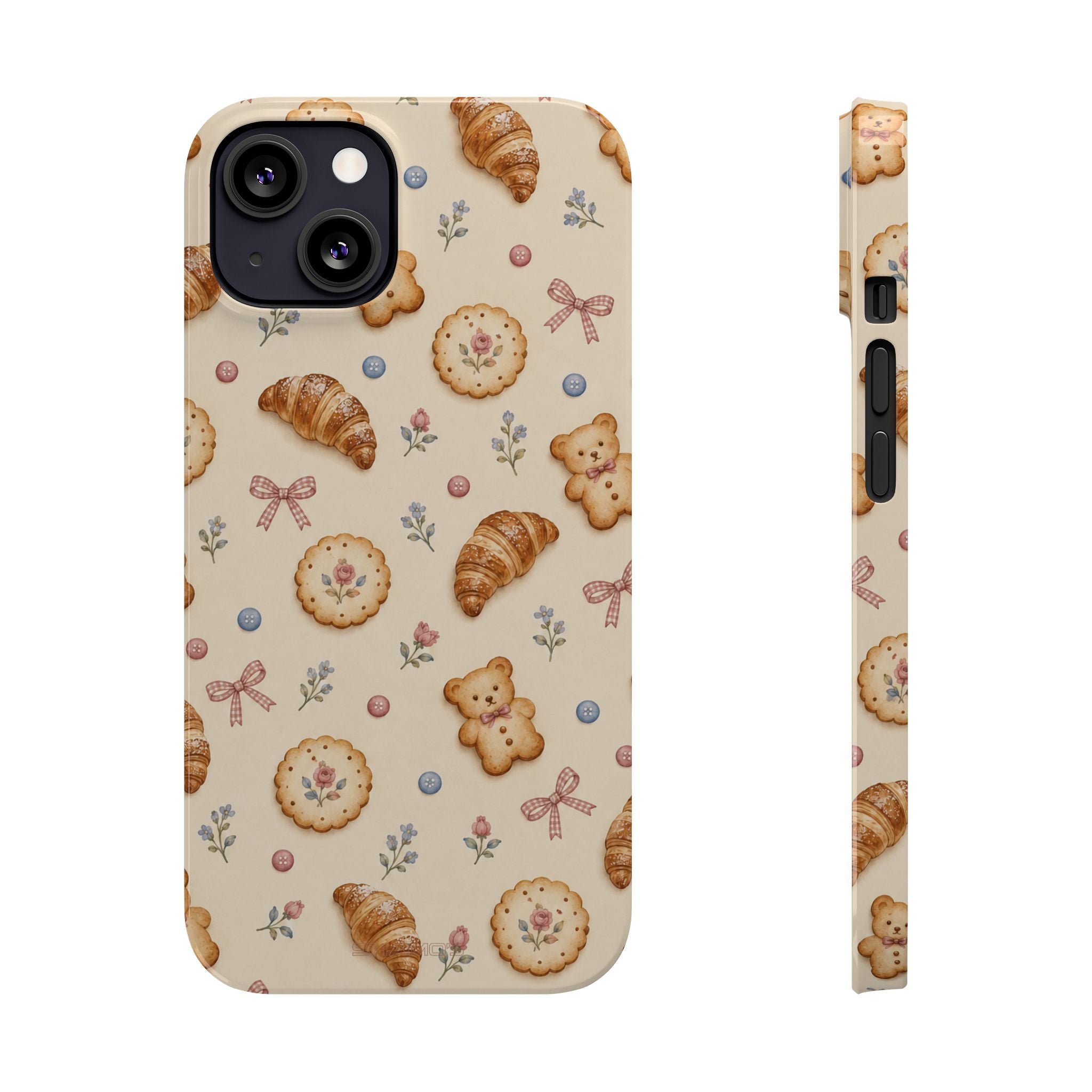 Slim iPhone Case — Cozy Baking & Teddy Pattern (Recipe, Deer, Buttons)