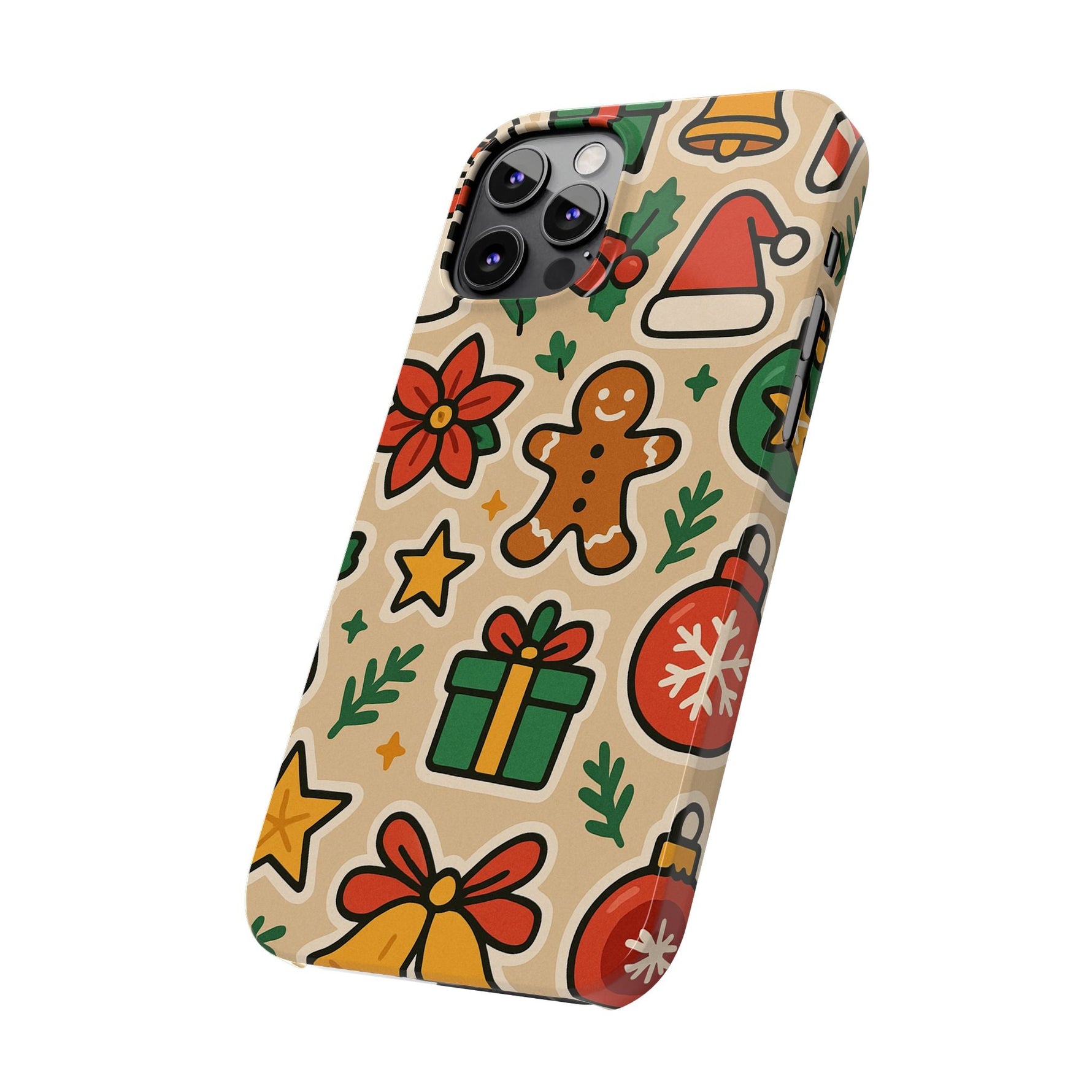 Holiday Pattern Slim iPhone Case — Gingerbread, Santa Hat & Gifts Holiday Design  Shamo's