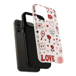 Romantic Love Doodle Tough iPhone Case ("LOVE", hearts, roses) (MagSafe compatible)  Shamo's