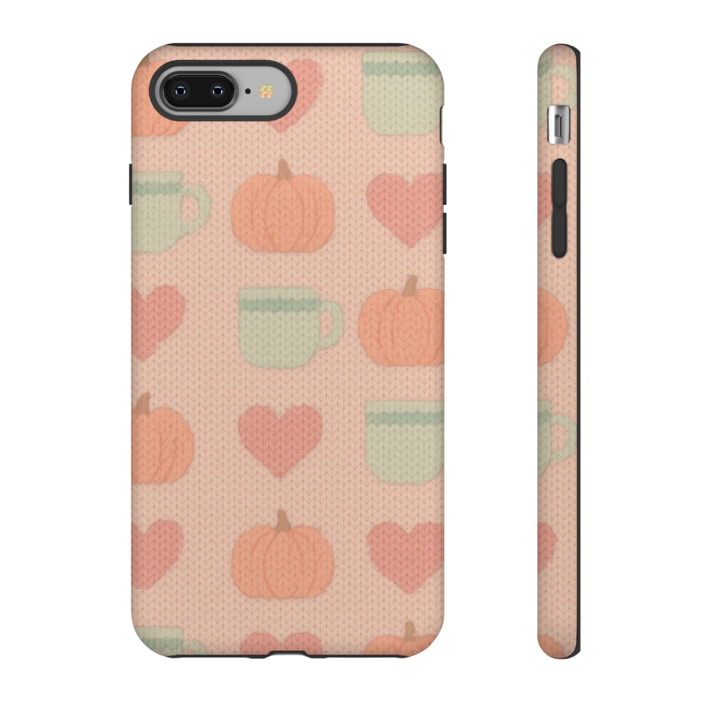 Autumn Cozy iPhone Case – Pumpkin, Heart & Coffee Cup Pattern - Shamo's