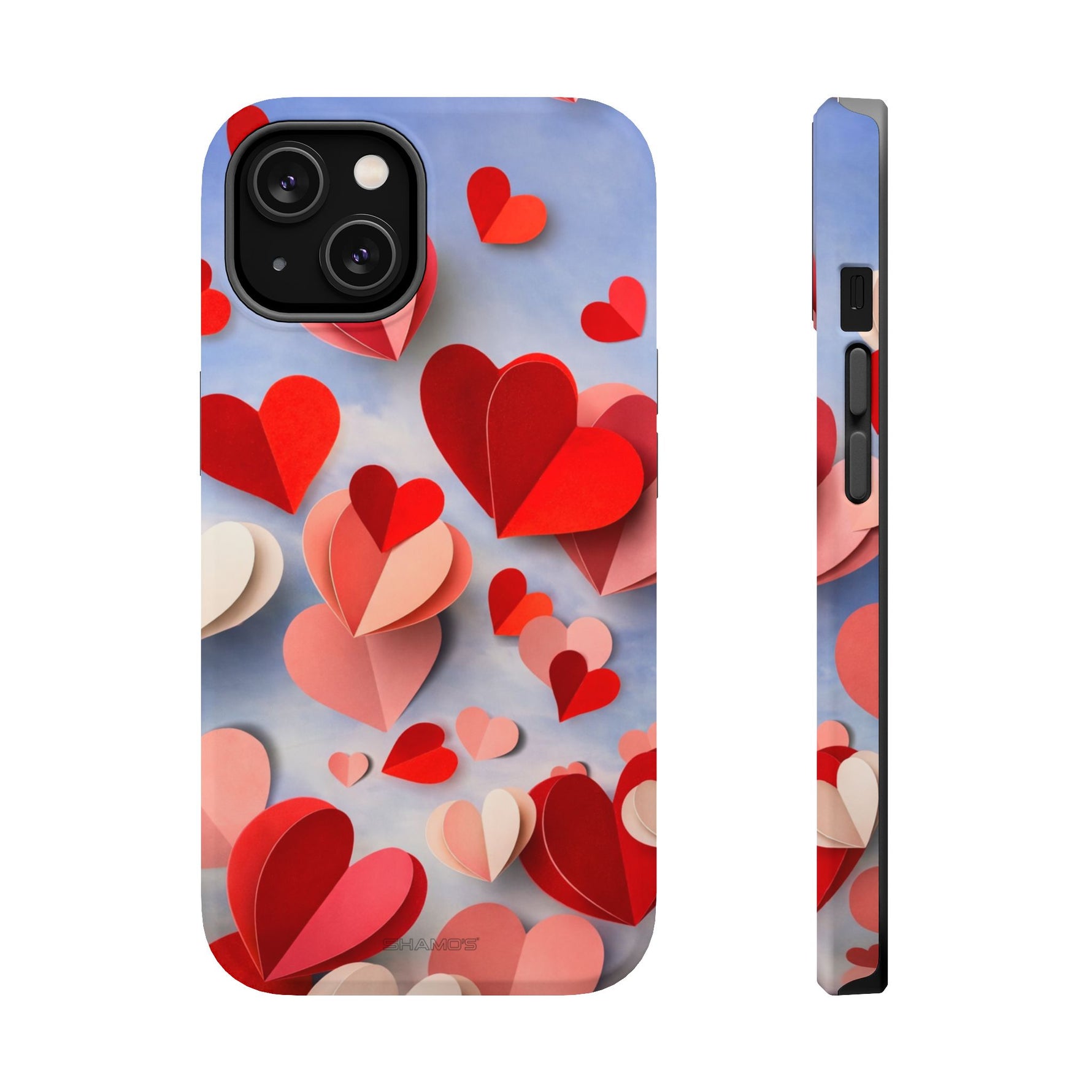 3D Paper Hearts Valentine Love iPhone Case with MagSafe Compatibility, Personalizable - iPhone 14 / Matte - Shamo's