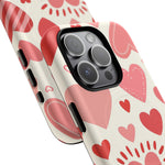 Heart Pattern Tough iPhone Case — Cute Red & Pink Hearts Protective Cover (MagSafe compatible)  Shamo's