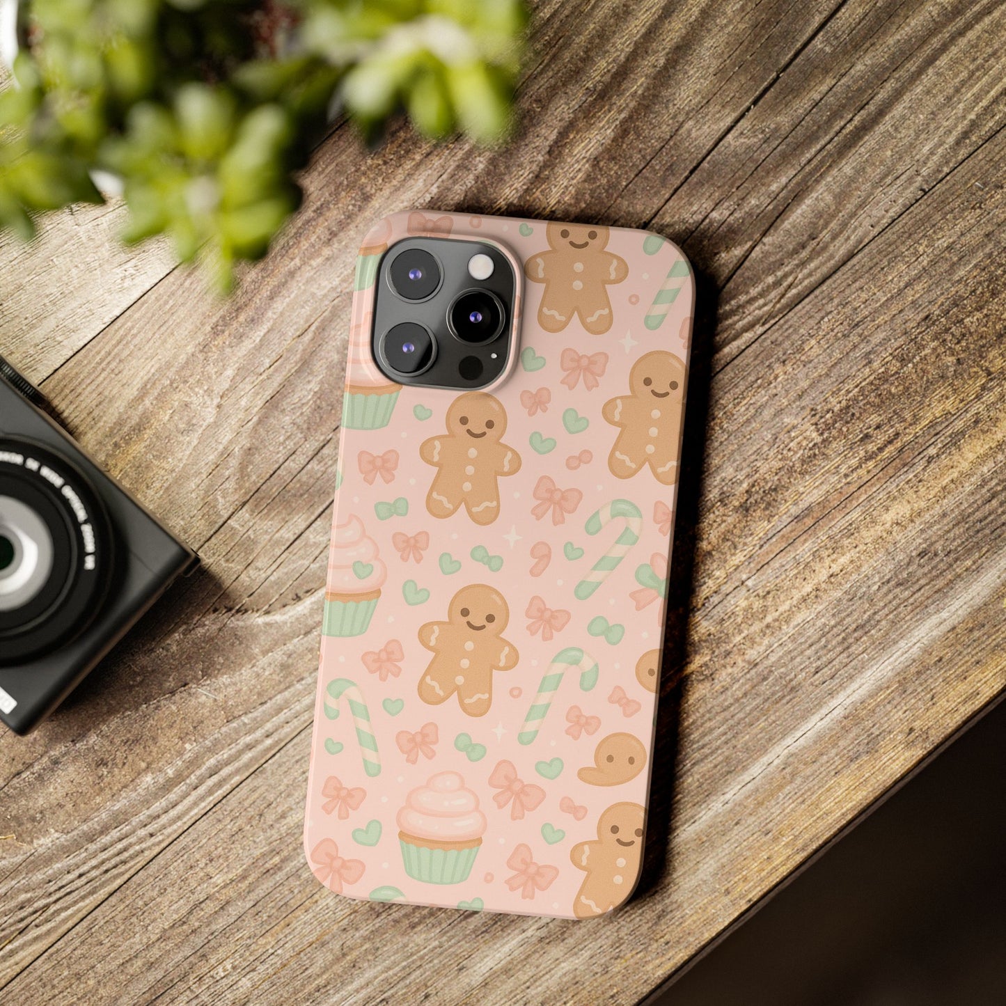 Gingerbread Holiday Slim iPhone Case — Cute Candy Cane & Cupcake Pattern