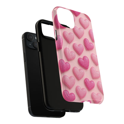 Barbiecore Glitter Hearts iPhone Case | MagSafe