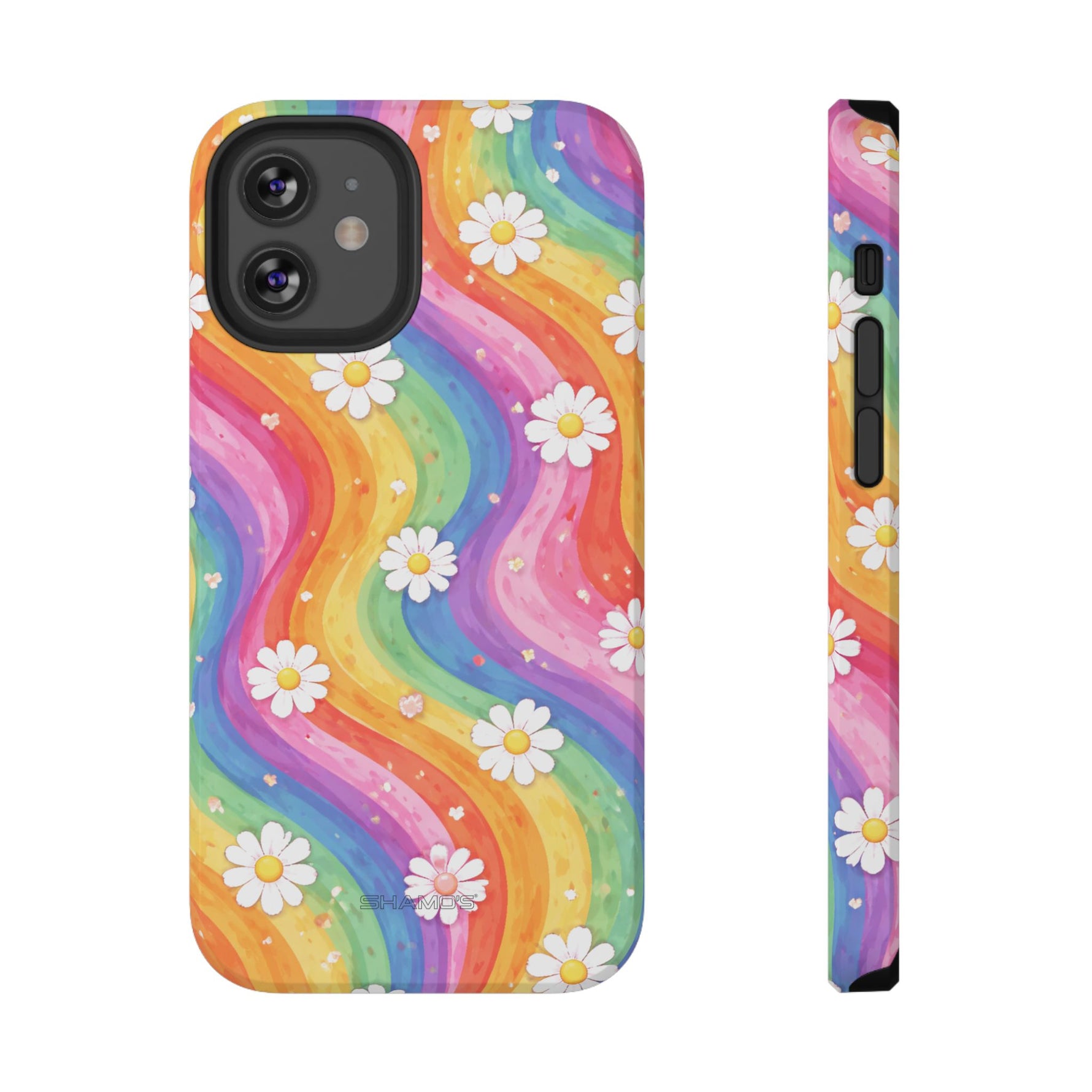 Funda de teléfono resistente a impactos con efecto cascada de colores Rainbow Daisy