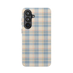 Ranch Check – Blue and Cream Plaid MagSafe Phone Case, glossy Samsung Galaxy S26 Plus, rear view