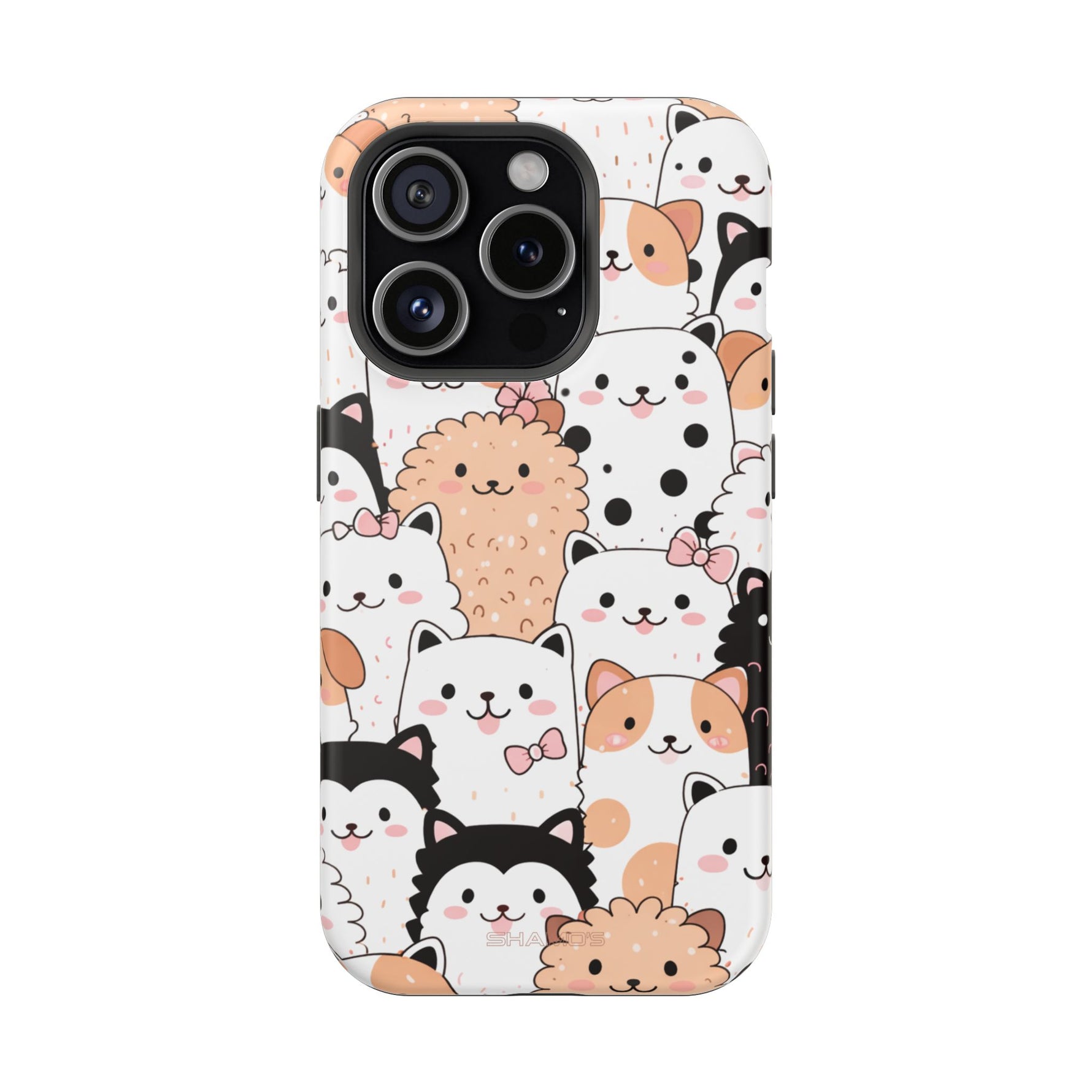 Cute Cartoon Cats & Puppies Phone Case with MagSafe Compatibility
