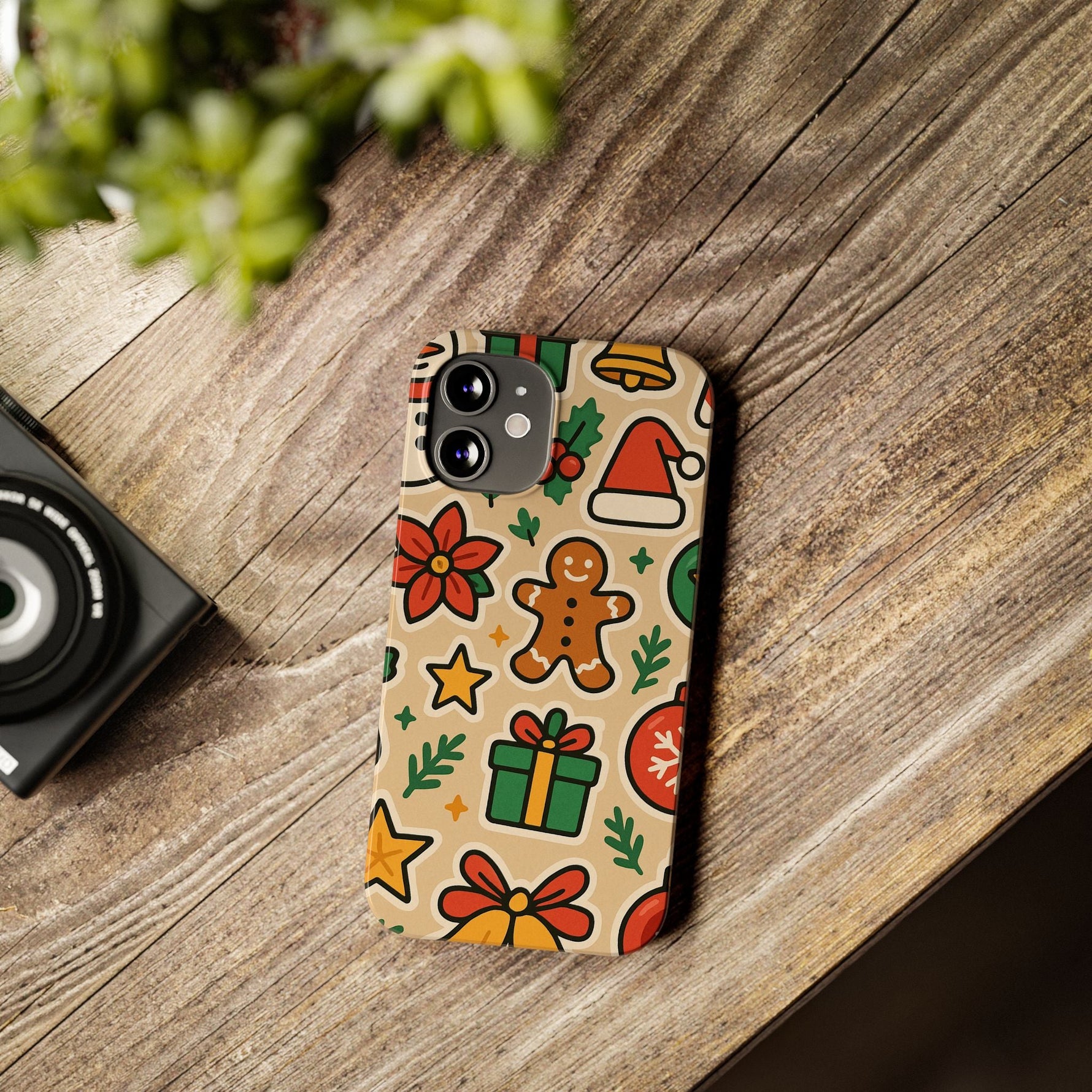 Holiday Pattern Slim iPhone Case — Gingerbread, Santa Hat & Gifts Holiday Design  Shamo's